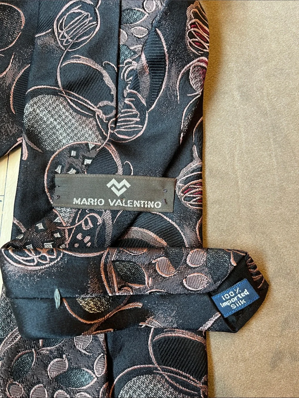 Mario Valentino Black Tie with Pink, Teal, Red Circular Pattern